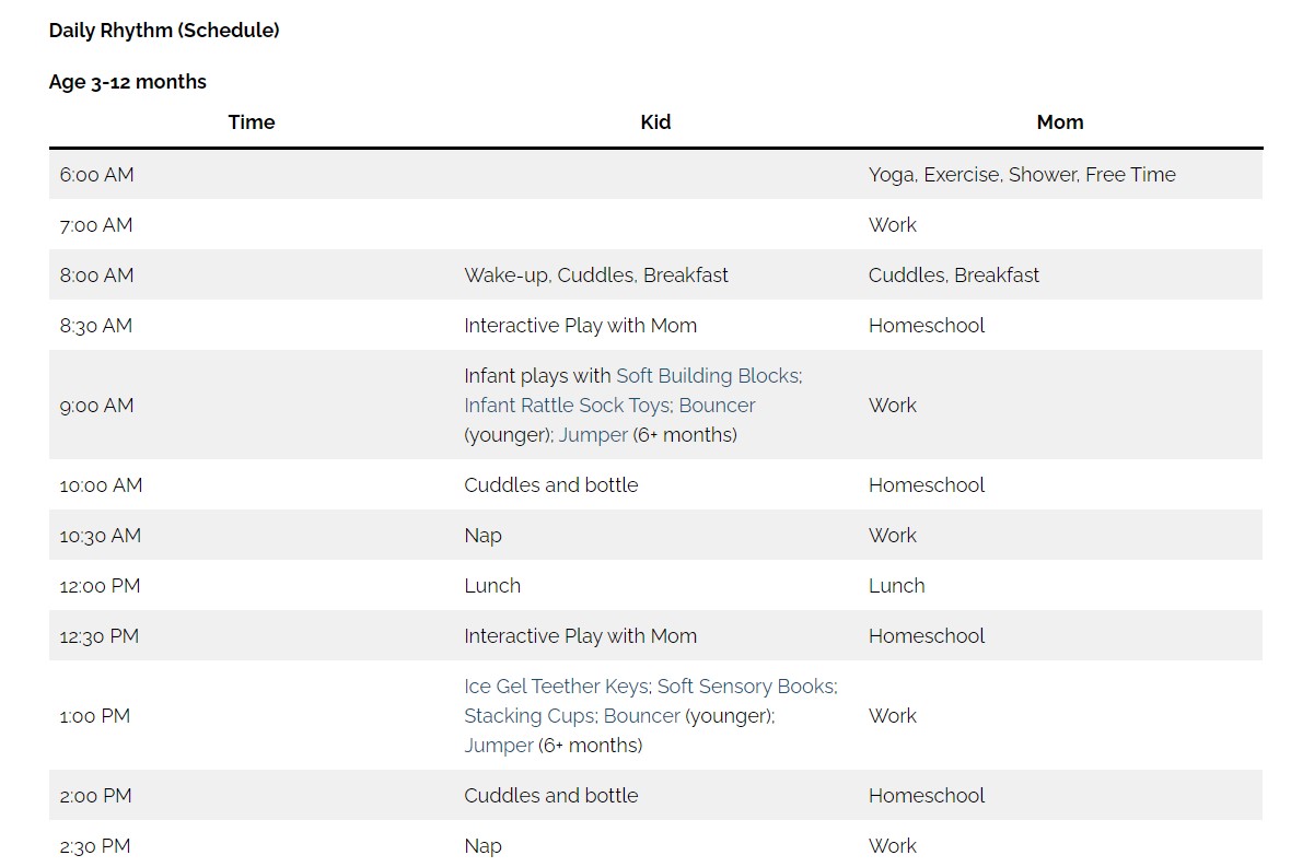 3-12 month old Daily Schedule for Work from Home and Parenting